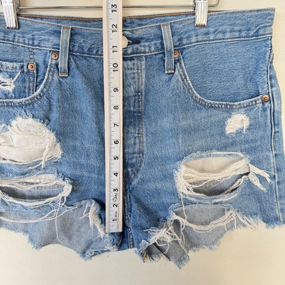 Levi's 501 Cut Off Women Shorts Blue 32 Button Fly High Rise Casual Summer Basic - Picture 6 of 10